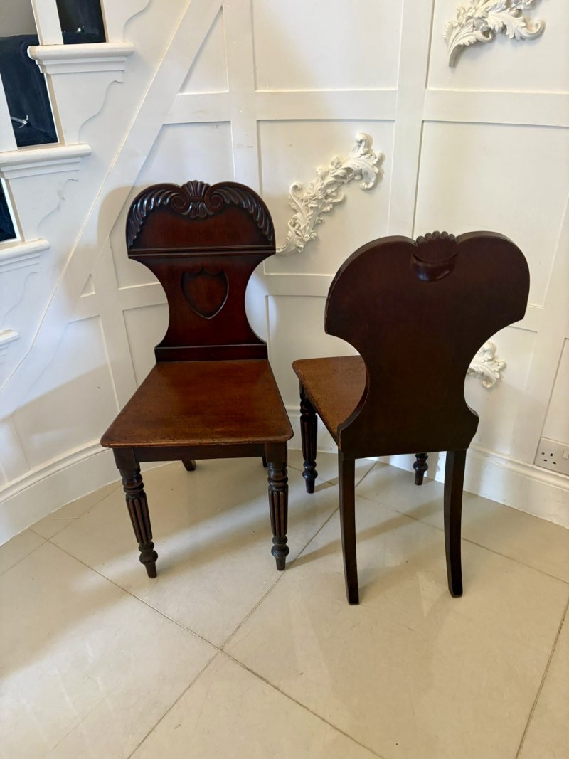 Pair of Antique Regency Quality Carved Mahogany Hall Chairs - Image 6
